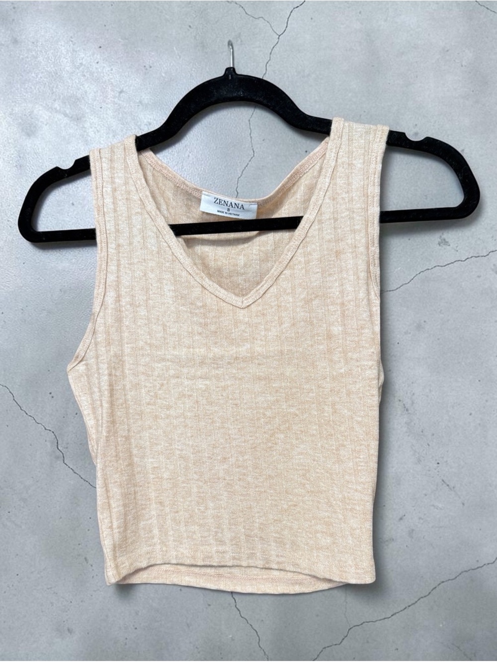 ZeNANA Women's Cream Ribbed V-Neck Tank Top